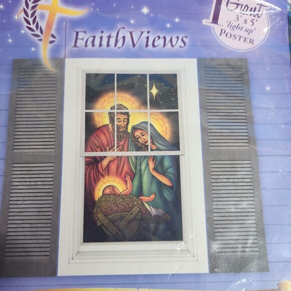 Faith Views Window Art Jesus, Mary & Joseph Nativity Christmas 3 X 5 Ft. Scene - Picture 2 of 7